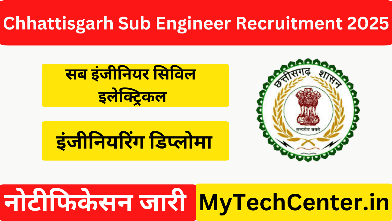 Chhattisgarh Sub Engineer Civil, Electrical Recruitment 2025